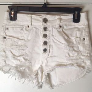 White AE Distressed Denim Shorts